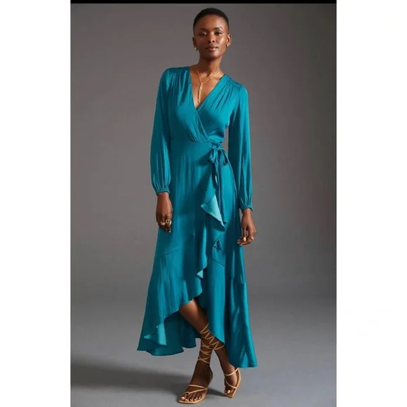 Anthropologie Dresses Anthropologie Maeve Vneck Wrap Maxi Dress Womens Maeve V Neck Turquoise Size M Poshmark